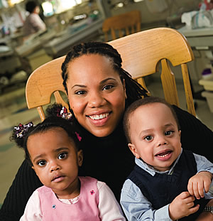 Photo of Dr. Allison Burkett, with daughter Lee and son AJ, at the Atlanta Medical Center in Atlanta, Georgia.