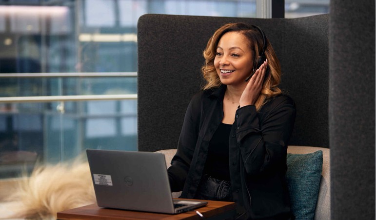 Pharmacist Tia Francis from CarelonRx taking a routine call to a Medicare member to check on their prescriptions at the Clinical Pharmacy Care Center.