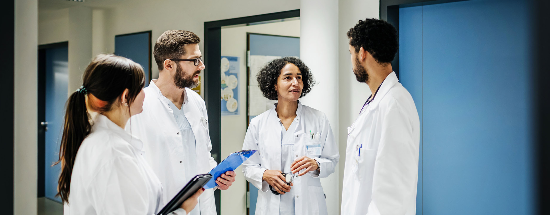 Doctors in hospital hallway